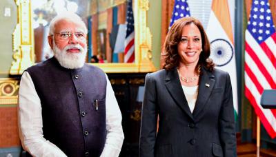 Prime Minister Narendra Modi with USA Vice President Kamala Harris during a Bilateral Meeting, in Washington DC. Photo: Twitter/@narendramodi