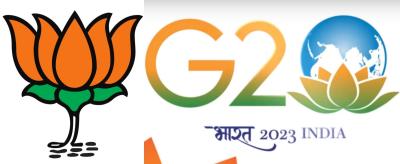 The logos of the BJP and India presidency of G20. Collage: The Wire