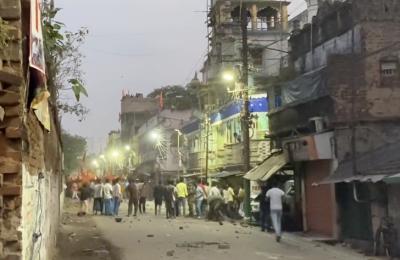 A video screengrab showing a Ram Navami rally which saw clashes in Bengal's Rishra on April 2. 