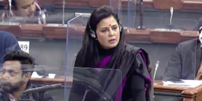 Mahua Moitra speaking in Lok Sabha, February 3, 2022. Photo: Screengrab via Sansad TV
