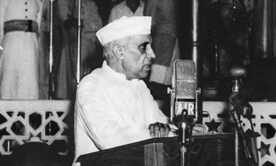 Jawaharlal Nehru speaking on the eve of India's independence. Credit: Wikimedia Commons