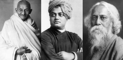 Mahatma Gandhi, Vivekananda and Rabindranath Tagore. Photos: Wikipedia