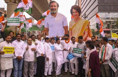 Congress workers in Noida take part in a rally to celebrate the Union government's decision to include caste enumeration in the upcoming national census on Friday, May 2, 2025. Photo: PTI